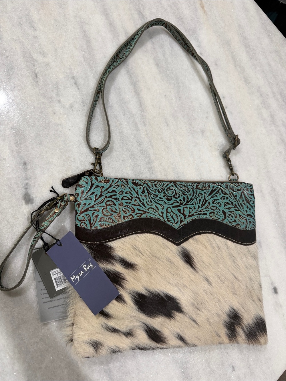 Myra Bag Turquoise Floral & Cowhide Crossbody